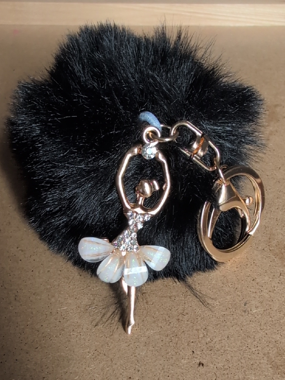 Ballet Dancer Pom Keychain Bag Charm - Black